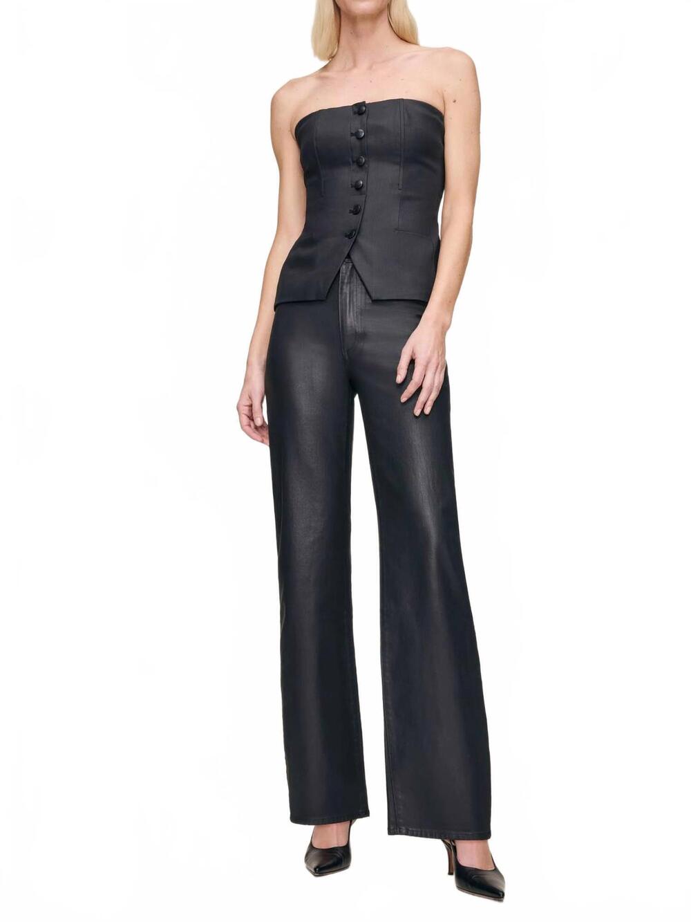 NEW DL1961 - WOMEN'S women's karmine refined high rise wide jean in black coated